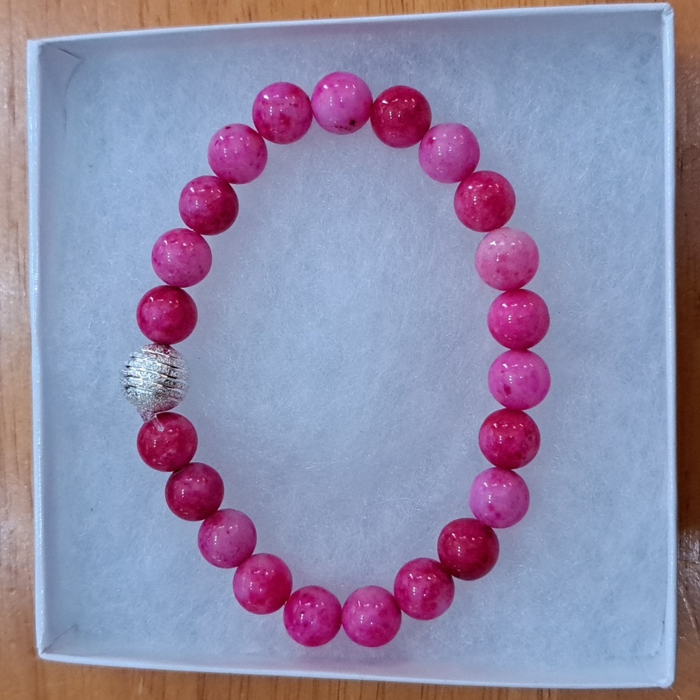 Red & Pink Jade Stone Bracelet - Picture 3 of 5
